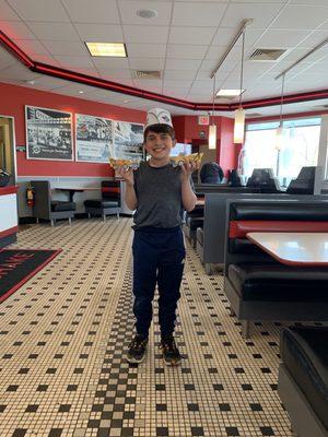 Steak and shake hat, 2 of the cardboard cars, and I!