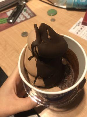 Chocolate ice cream with chocolate hard shell