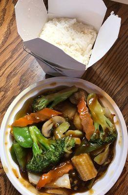 Mixed Vegetable in Garlic Sauce with Steamed Rice at No. 1 Chinese