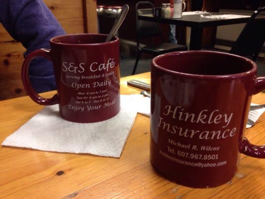 Coffee, hot chocolate or tea...mugs sponsored by Hinkley Insurance.