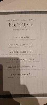 Cocktail menu