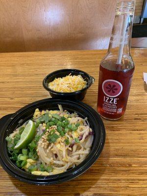 Mac and cheese, pad Thai and Izze