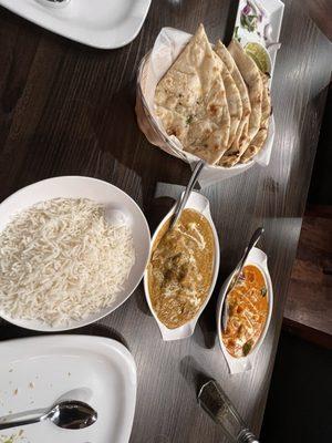 Garlic Naan, Goat Khorma and vegetable masala