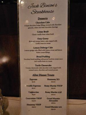 Dessert menu 16 Feb 2024