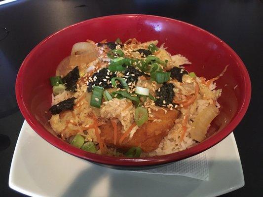 Fried chicken donburi. Rice used was all wrong, chicken was really soft, like mush. Stay away from any Asian food here.