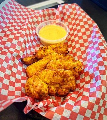 Baked chicken tenders. Surprisingly delicious. Had a good crisp even from the oven.