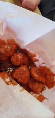 Boneless wings with enough sauce for dipping, should you choose