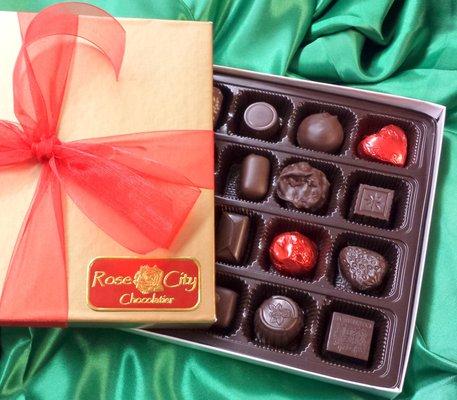 Beautiful boxes of milk, dark or vegan Belgian Chocolates!