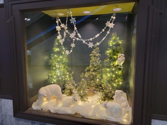 This is a Christmas window display at Gaviidae Commons, adding a festive touch to the mall.