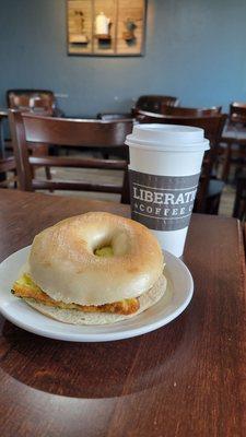 That bagel egg sandwich with spinach feta cheese is delish! The oatmilk latte is super smooth!