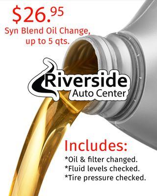 Syn Blend Oil Change, $26.95