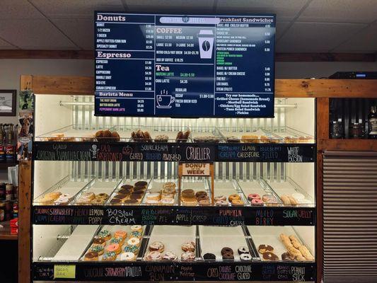 Homemade donut and menu. They also have lunch sandwiches .