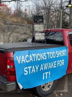 Owner's truck with a great sign