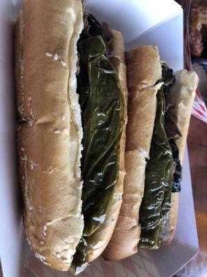 Roast pork with spinach and long hots.