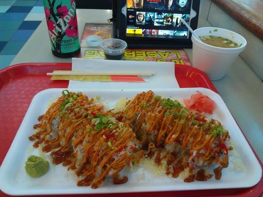 Kay Rolls, wasabi and pickled ginger root with Miso Soup on the side.