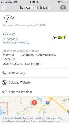 Subway receipt