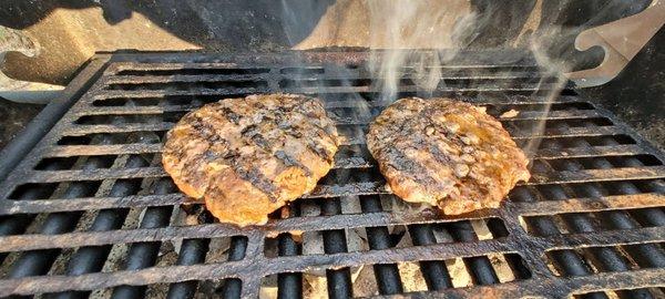 Grilling burgers.