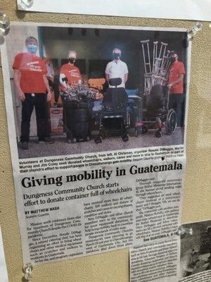 Our Global Outreach Committee has stayed on Mission, collecting wheelchairs, crutches, walkers and more for Guatemala.