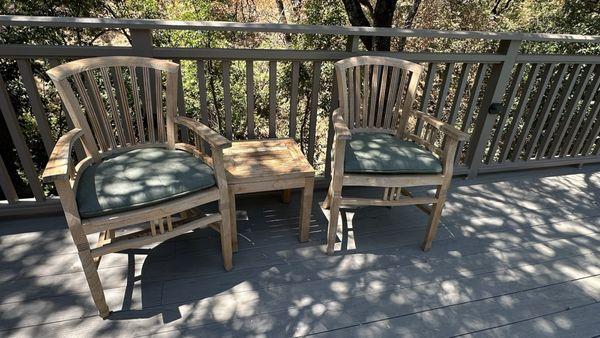 Custom chair pads in Sunbrella Cast Sage