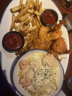 Parrot Isle Jumbo Coconut Shrimp and Shrimp Linguini Alfredo