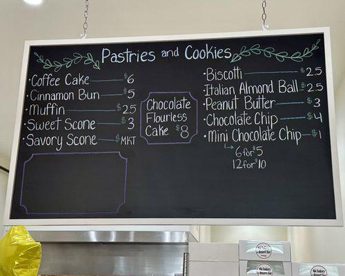 2024 menu for pastries and cookies