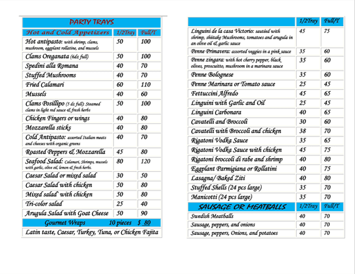 Our 2022 catering menu