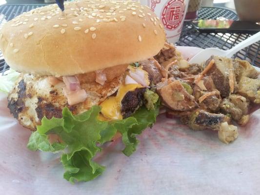 Everything burger + potato salad