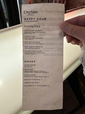 Happy hour menu