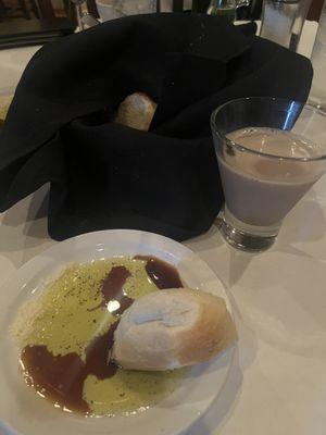 Bread with olive oil / balsamic and parmesan for dipping.  Bread was fabulous.   Espresso martini was super delicious.