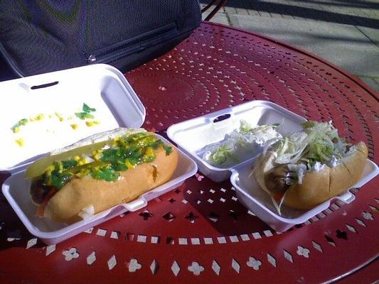 Chicago dog (left) and gyro dog