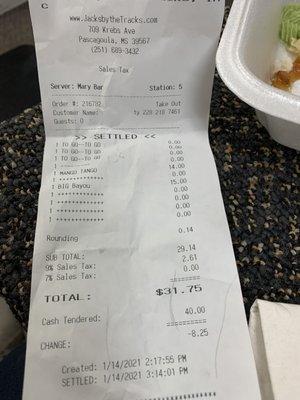 A very expensive bill for nasty food.