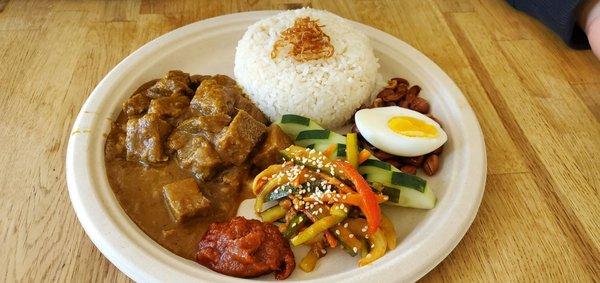 Nasi Lemak with Beef Rendang and Pickled Veggies (Achar)