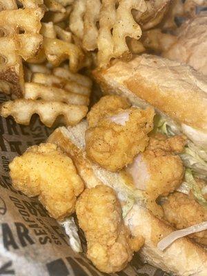 Shrimp Poboy and waffle fries