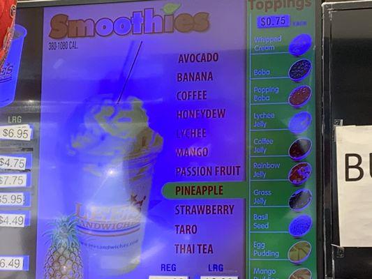 Menu Smoothies