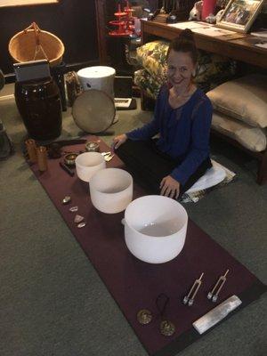 Leading a meditation with sound at Indigo Alliance in Pasadena.