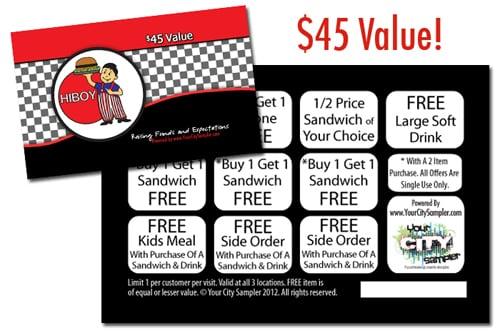 Our HiBoy's exclusive fundraising discount card is worth $45 in FREE food & dIscounts!