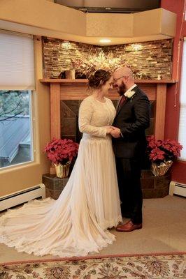 Bride and groom at end of ceremony/reception - hair and makeup still intact!