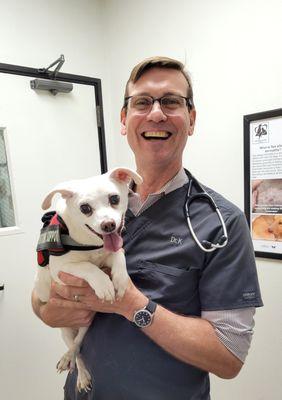 Rocket smiling with Dr.K