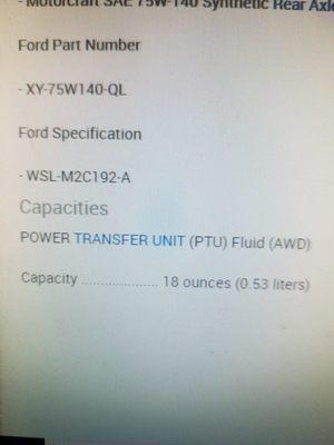 Ford Taurus SHO PTU fluid allowance