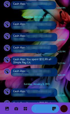 Text notification from cashapp saying the payment was taken