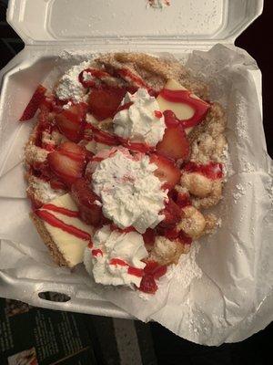 Strawberry cheesecake funnel cake.