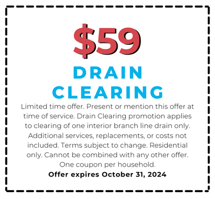 $59 Drain Clearing
Expires October 31, 2024