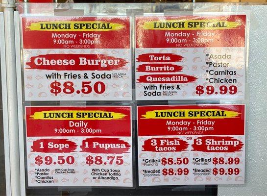 Updated lunch specials