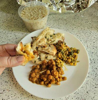 Chole Veg Korma with tofu  Garlic naan Fluffy Rice