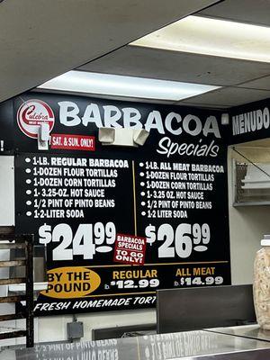 Barbacoa Specials Sat and Sun only