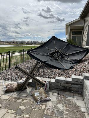 Sand bags totally 200 lbs could not keep this umbrella from falling.