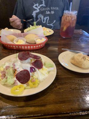 Salads and rolls So soft and the butter melts all thru the bread