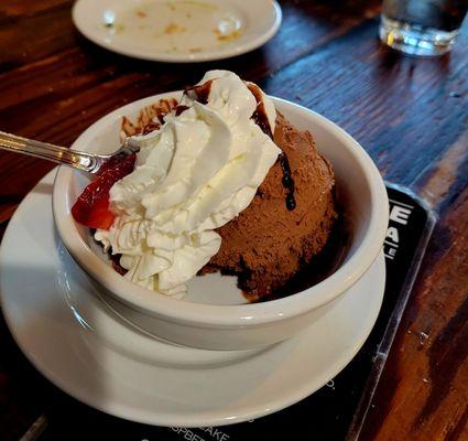 Chocolate mousse, dense and flavorful, except for the canned whipped cream