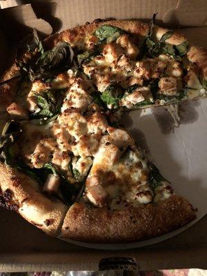 Small Santorini White Pizza with grilled chicken added. This was sooo good!