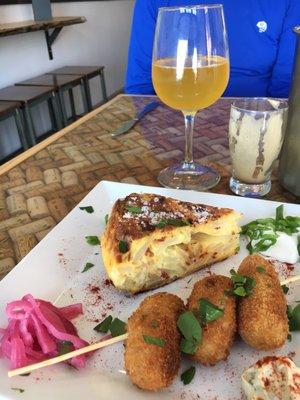 Tortilla con chorizo, ham & cheese croquetas, Spanish cider